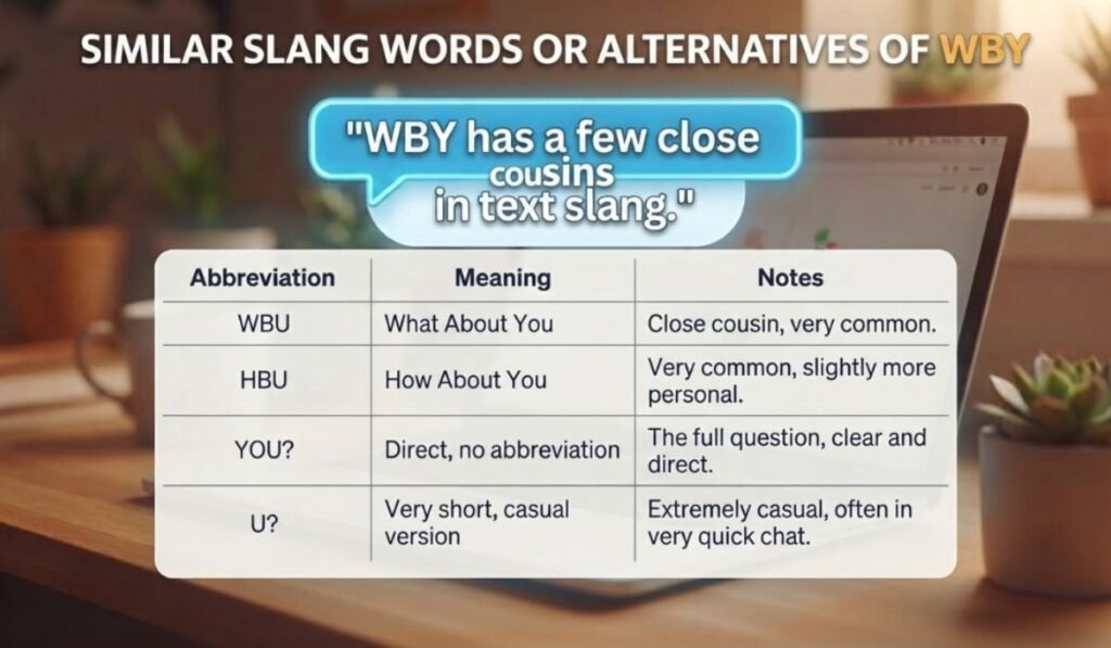 Similar Slang Words or Alternatives Of WBY
