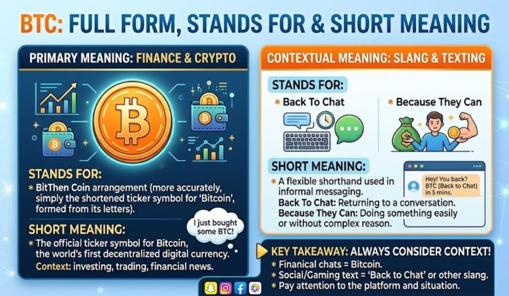 Full Form, Stands For & Short Meaning of BTC